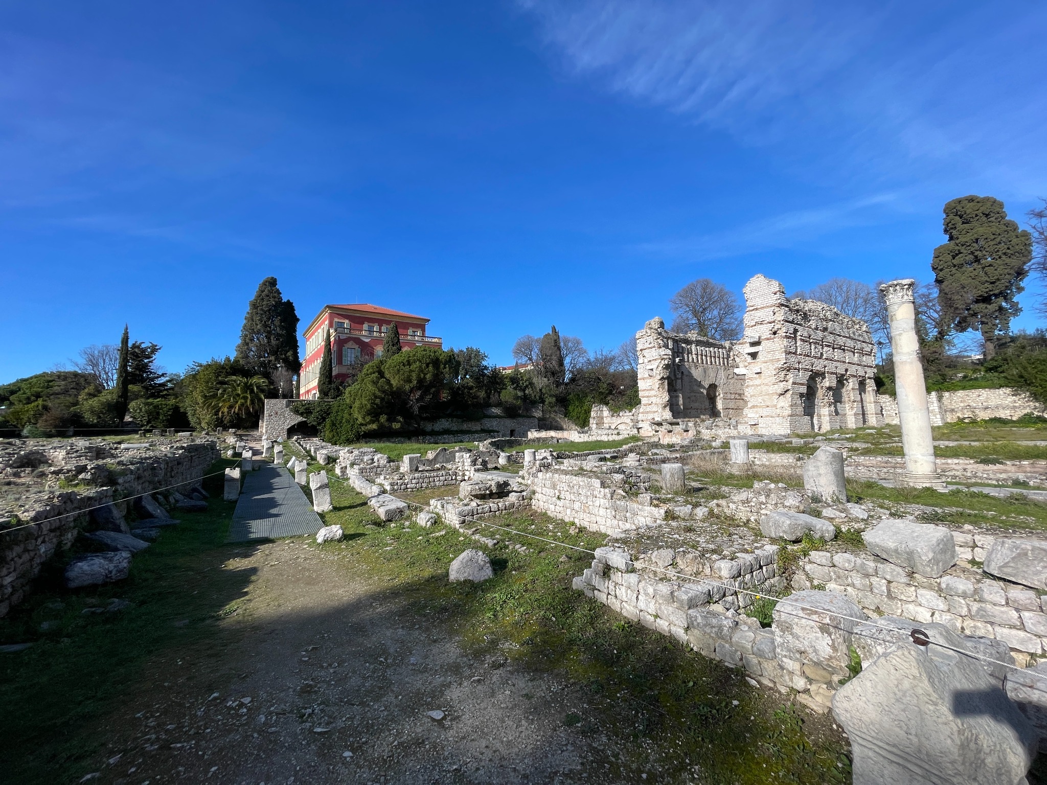 The ruins of the Roman Cemenelum Baths in Simja